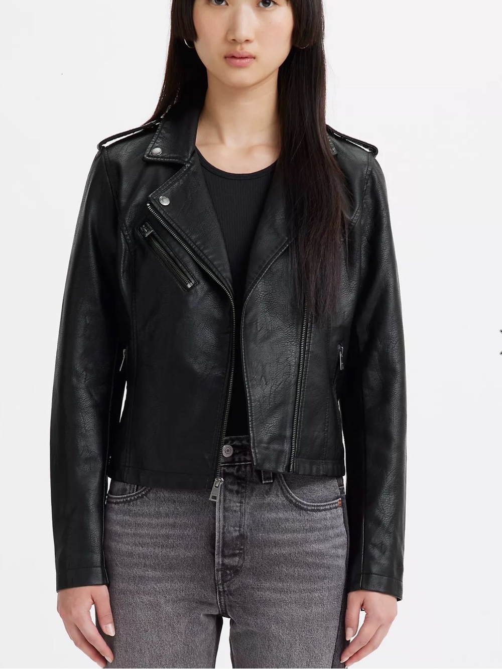 Levi's Black Faux Leather Moto Jacket with Asymmetrical Zip